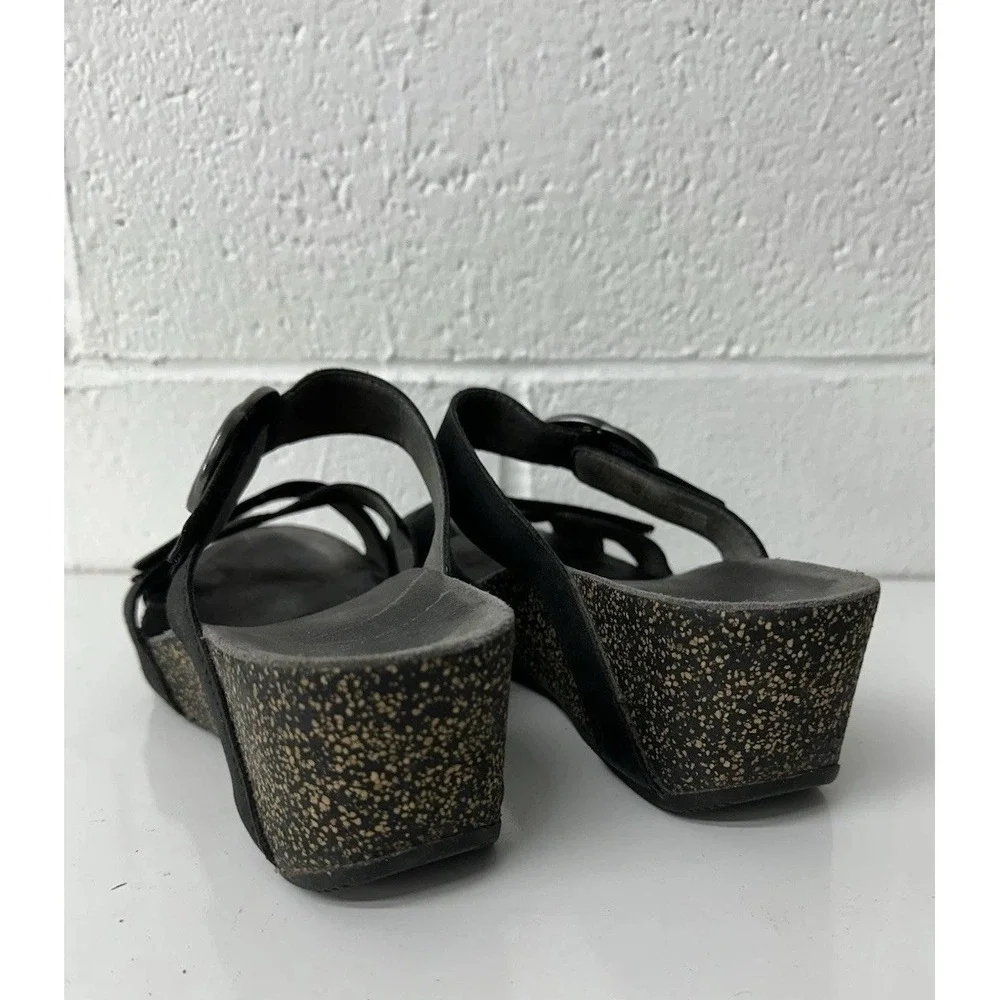 Dansko Susie Sandals Black Nubuck Open Toe Strap Wedge 3420360200 EU41/US10.5-11